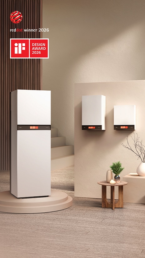 الوحدات الداخلية لنظام التدفئة الهوائي LG Therma V™ AWHP الحائزة على جائزة iF Design Award وجائزة Red Dot وشعارات الجوائز