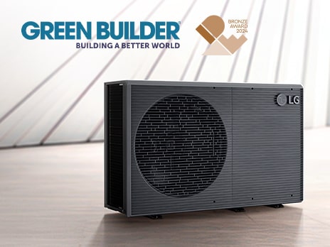 LG THERMA V™ R290 Monobloc مع شعارات Green Builder وIDEA Award