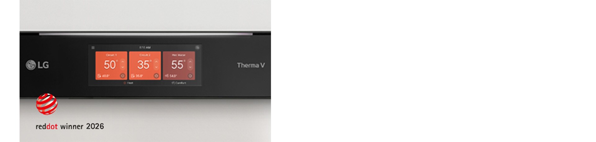 واجهة المستخدم لمنصة LG Therma V مع شعار جائزة Red Dot Award لعام 2026