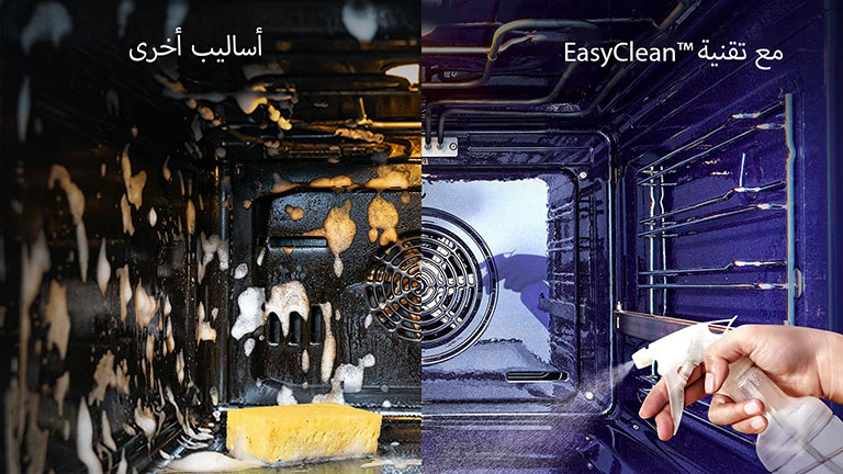 صورة مقسومة، تعرض الصورة اليسرى الجزء الداخلي من فرن به فقاعات، وتعرض الصورة اليمنى بخارًا يأتي من داخل الفرن.