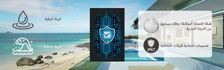 تحتوي شاشات السلسلة GNEA على طبقة حماية مطابقة مستخدمة على لوحة الطاقة لحماية شاشة LED في بيئات المياه المالحة أو البيئات الرطبة.