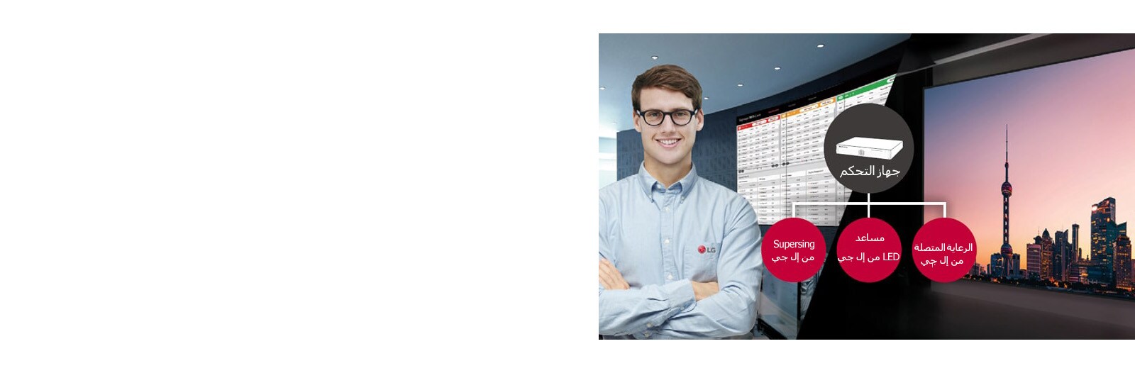 تتوافق سلسلة لافتات LSBA مع حلول برامج إل جي من خلال وحدة التحكم في نظام إل جي.