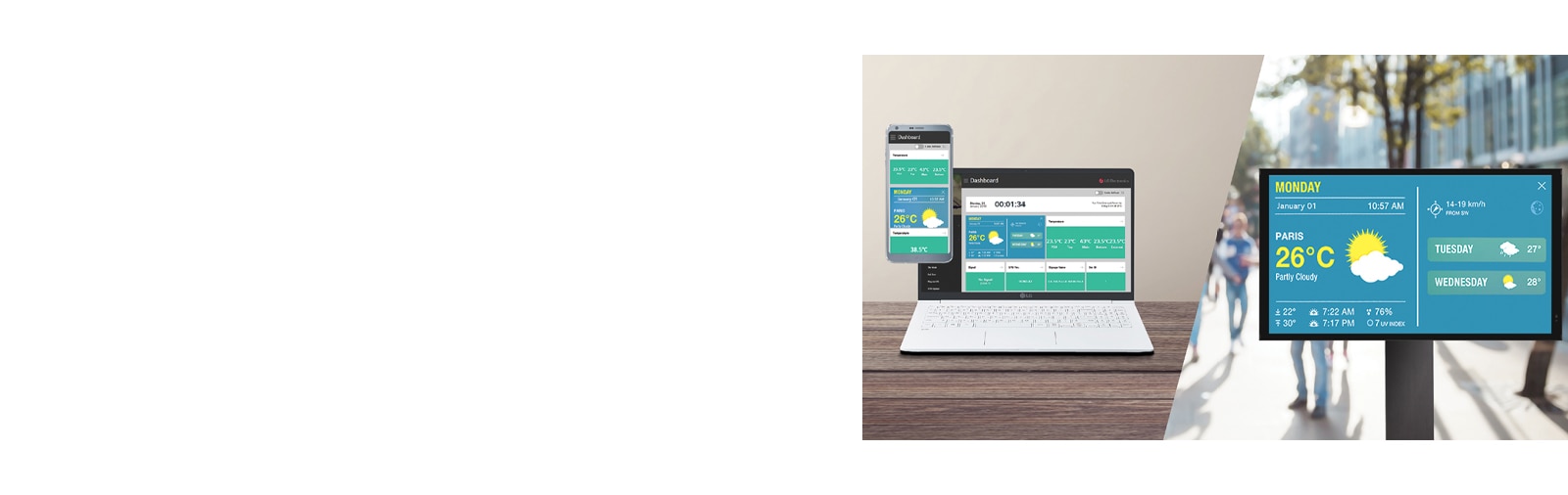 يمكن للمستخدم مراقبة شاشات العرض والتحكم فيها من خلال الهواتف المتحرك وأجهزة الكمبيوتر المحمولة.