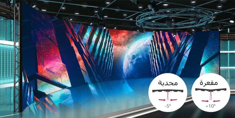 يتم تثبيت حوائط LED المنحنية في الاستوديو.