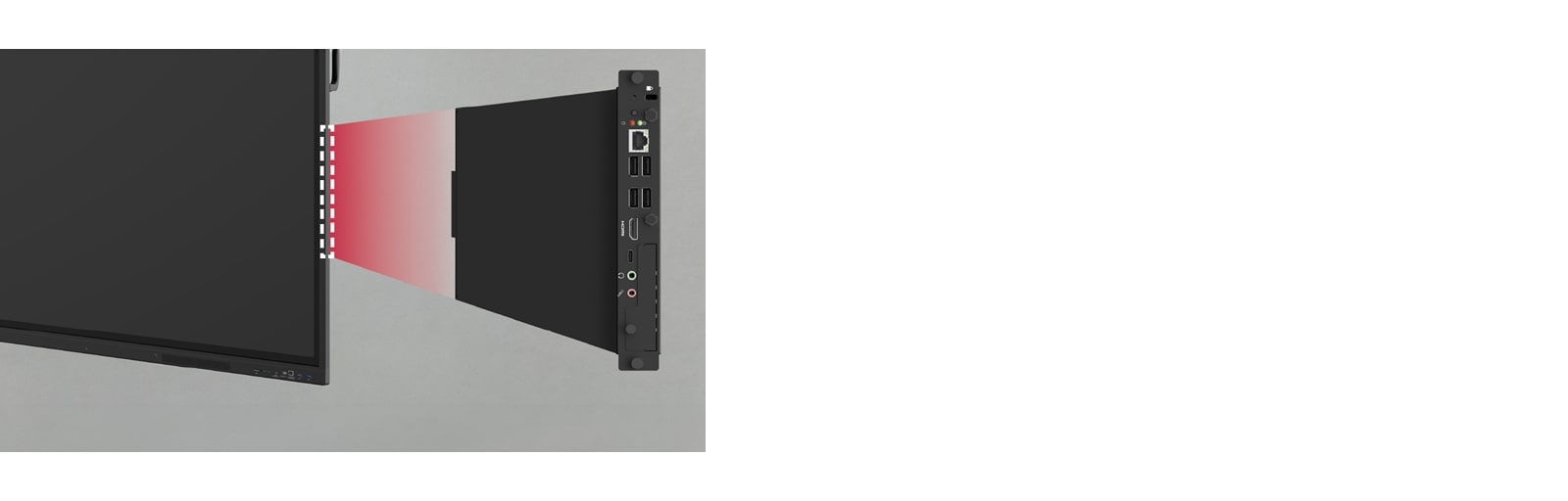 فتحة OPS المدمجة تُسهِّل تثبيت OPS، مما يوفر للمستخدمين وظائف أكثر تمديدًا بما في ذلك وظائف الكمبيوتر المختلفة وبرامج Windows دون الحاجة إلى أجهزة سطح المكتب الخارجية.