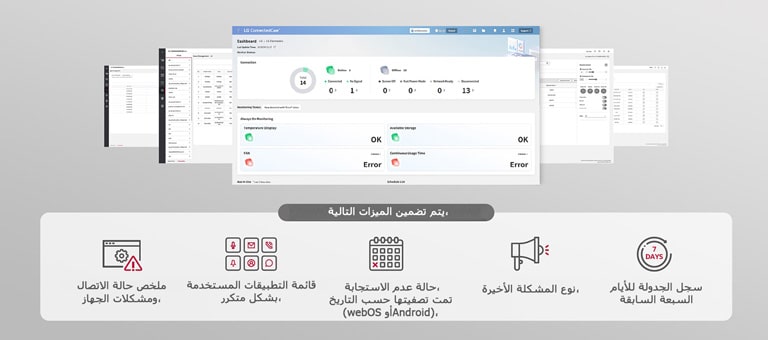 يتم حاليًا عرض لوحات المعلومات المتاحة على LG ConnectedCare.