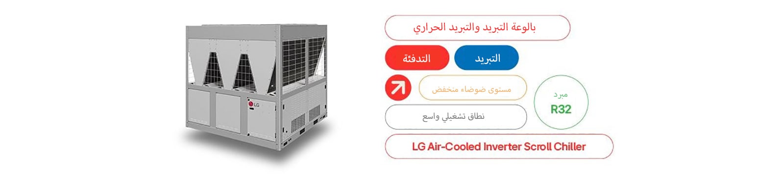 مبرد لولبي عاكس مبرد بالهواء من إل جي، مبرد R32، حل تبريد وتدفئة منخفض الضوضاء وفعال.