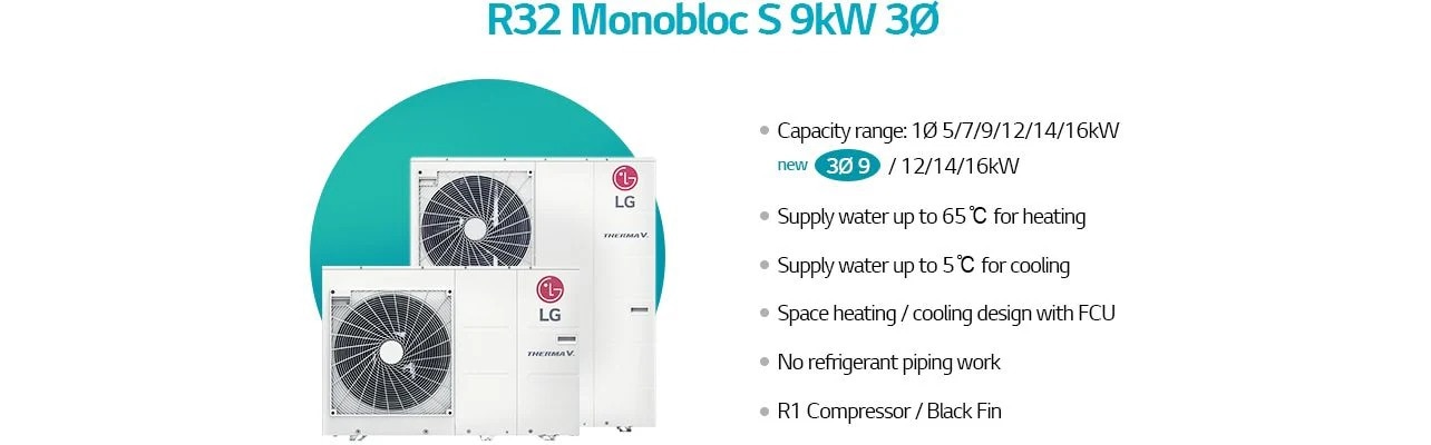 مواصفات المضخة الحرارية R32 Monobloc S 9kW 3-Phase