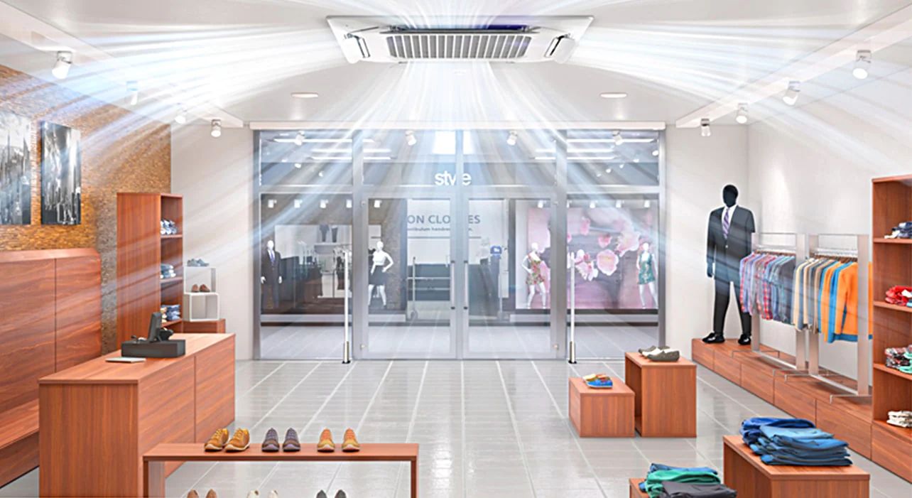 مكيف كاسيت مزدوج الريَش (DUAL Vane Cassette) في متجر بيع بالتجزئة