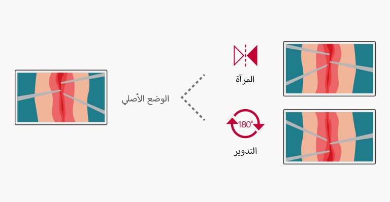 يمكنك قلب الشاشة وتدويرها بسهولة لضبطها حسب احتياجاتك. تسمح لك أوضاع المرآة والدوران (Mirror & Rotation) بتحديد صورة مريحة بزاوية 180 درجة/مرآة.