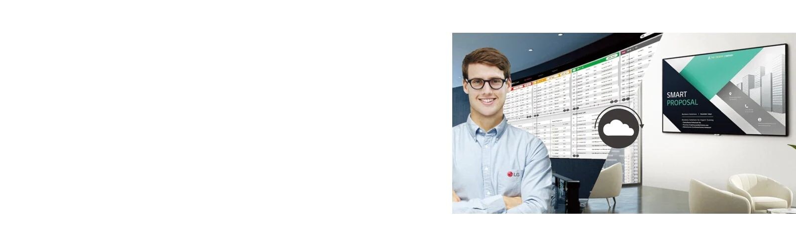 موظف LG يراقب عن بُعد سلسلة UM3DG-H المثبتة في مكان مختلف. 