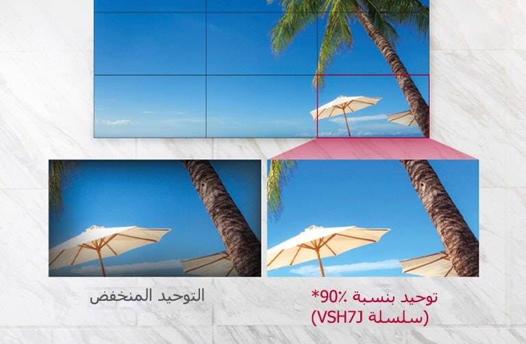 تظهر على شاشة التوحيد المنخفض نقوشًا صغيرة داكنة في زوايا إطارها، بينما سلسلة VSH7J قادرة على عرض إسقاط متوازن للألوان.