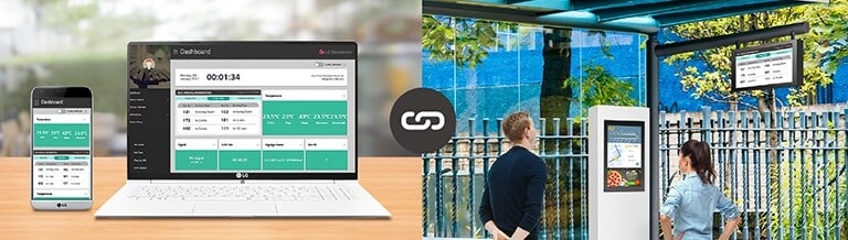 كما يستطيع المستخدم مراقبة شاشات العرض والتحكم فيها من خلال الهاتف المحمول والكمبيوتر المحمول.