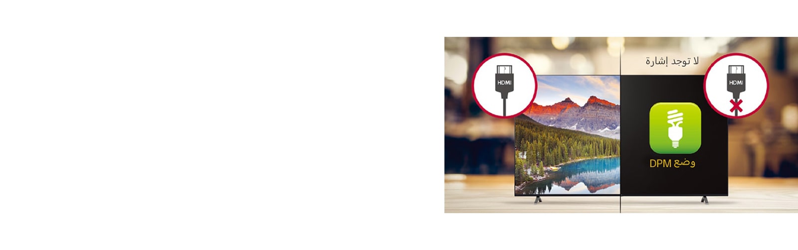 لا تعمل شاشة العرض إلا في حالة وجود إشارة، ويتوقف تشغيلها عند انقطاع الإشارة في وضع إدارة الطاقة في شاشات العرض (DPM).