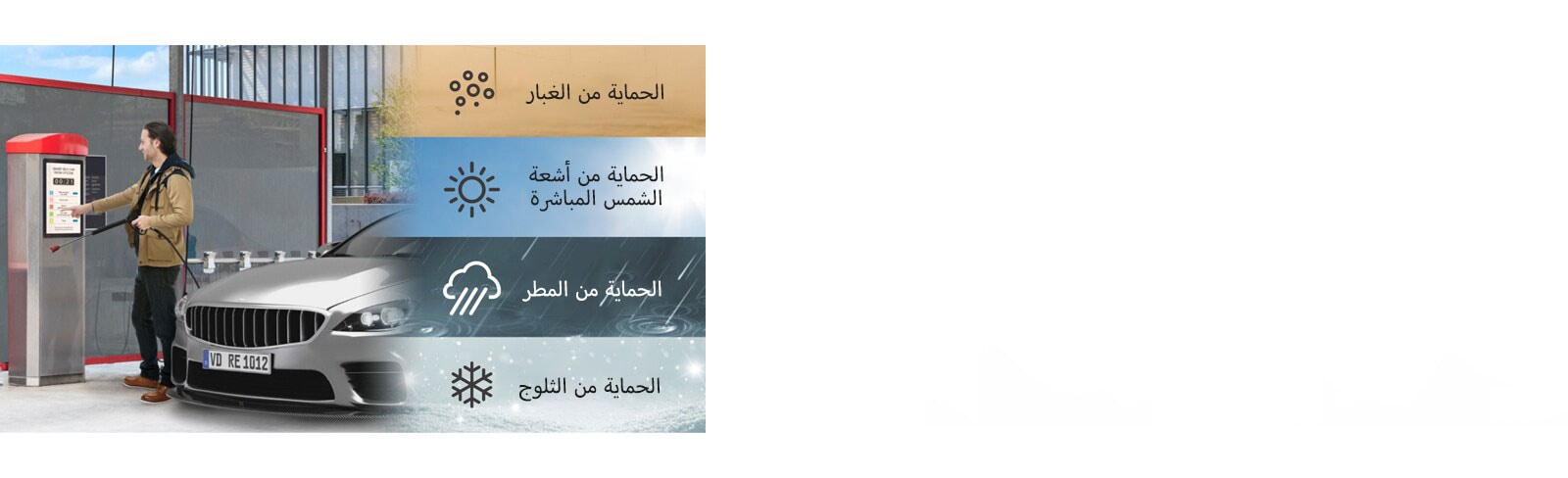 يتم استخدام 22XF1TJ كشاشة كشك تعمل باللمس في مغسلة سيارات ذاتية الخدمة. تتمتع شاشة عرض 22XF1TJ بحماية من الغبار وأشعة الشمس المباشرة والمطر والثلج.