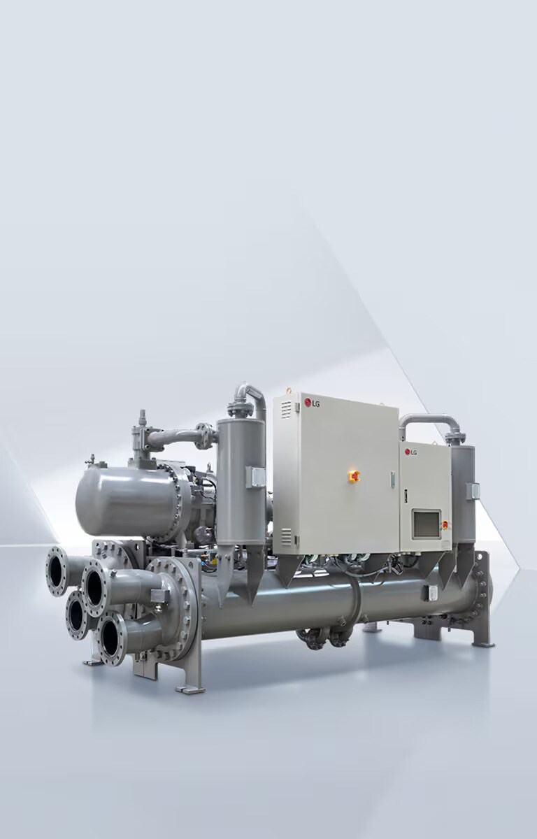 مبرد LG Ice Thermal Storage Screw Chiller موضوع في مساحة افتراضية رمادية فاتحة.