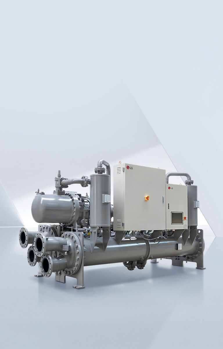 مبرد LG Ice Thermal Storage Screw Chiller موضوع في مساحة افتراضية رمادية فاتحة.