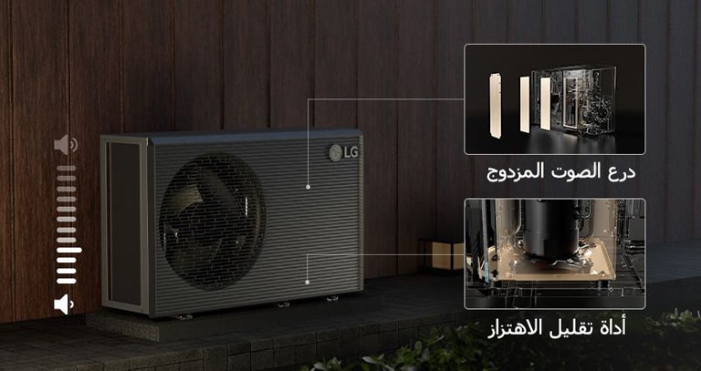 an LG THERMA V R290 Monobloc under a light-filled fence A description of the sound performance of LG THERMA V R290 Monobloc