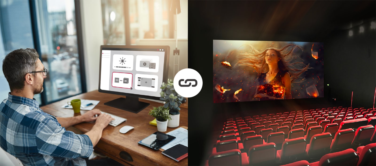 مدير مسرح الأفلام ما عليه سوى ضبط إعدادات مسرح الأفلام في المكتب.