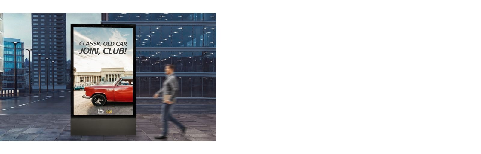 شاشة عرض بطول الإنسان مثبتة على مستوى العين في الشارع.