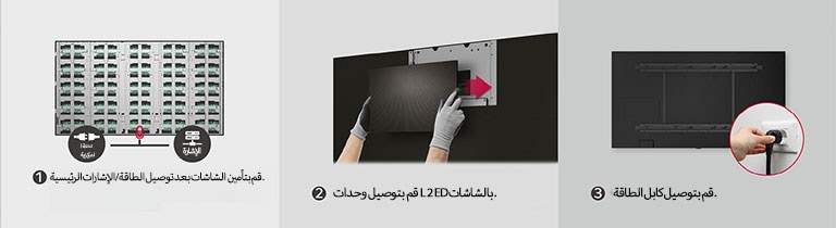 يتكون ذلك من إجمالي 3 خطوات لتأمين شاشات العرض الثلاث، وتوصيل وحدات LED، وتوصيل كابل الطاقة.