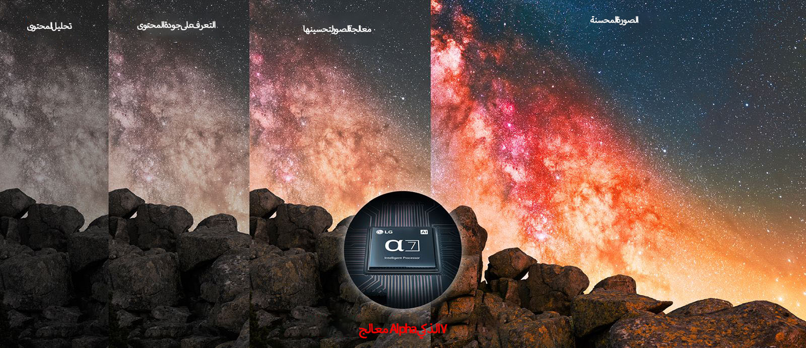 ومن خلال التحسين بواسطة المعالج الذكي Alpha 7، تبدو السُدم في السماء زاهية وتظهر وضوحًا محسّنًا.