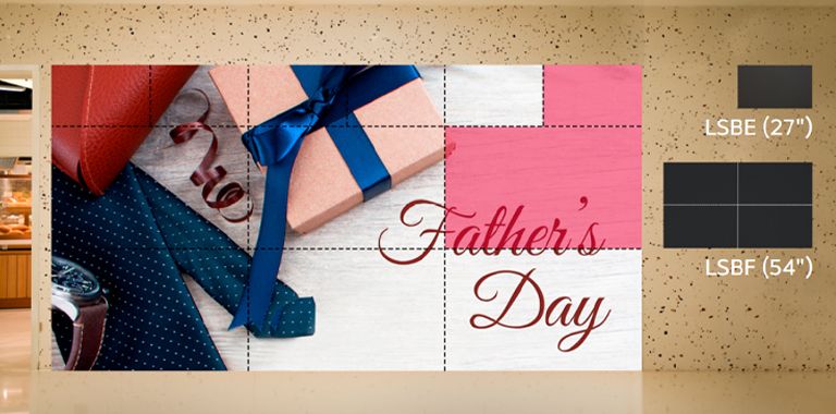 يتوافق طراز LSBE مقاس 27 بوصة وطراز LSBF مقاس 54 بوصة ويتم تركيبهما على حائط مركز التسوق بمقاسات مناسبة.