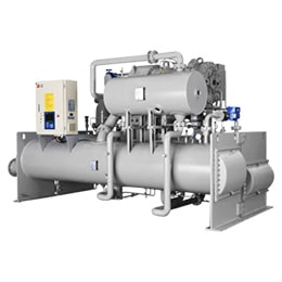 يُعرض مبرد LG المُزوّد بلوحة تحكم وعدة أنابيب أسطوانية رمادية اللون.