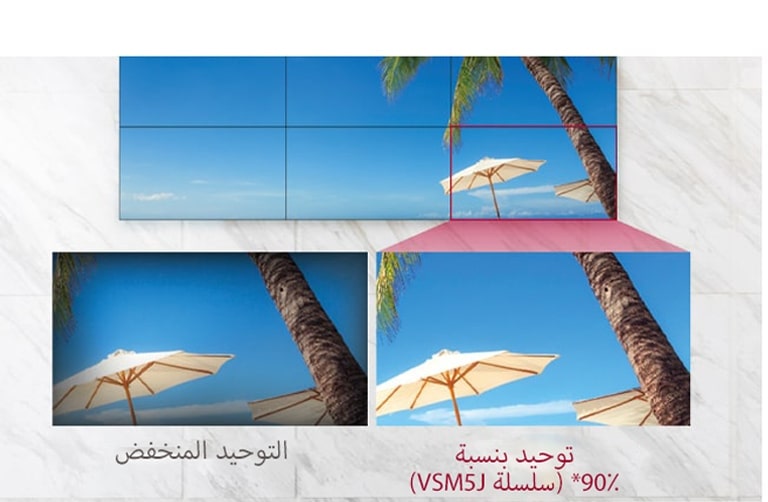 تظهر على شاشة التوحيد المنخفض نقوشًا صغيرة داكنة في زوايا إطارها، بينما سلسلة VSM5J قادرة على عرض إسقاط متوازن للألوان.