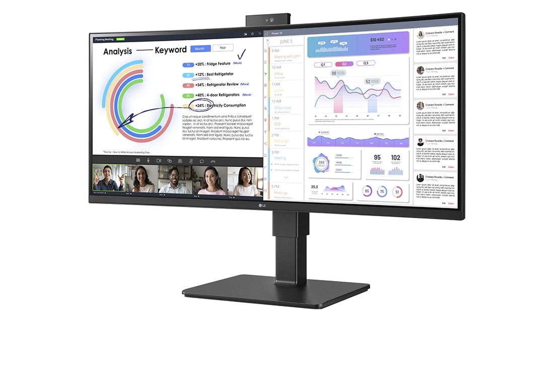 LG شاشة UltraWide™ WQHD (3440x1440) IPS Monitor مقاس 34 بوصة مع كاميرا ويب وميكروفون مدمجين, -15 degree side view with push-pull Full HD webcam, 34BQ77QC-B, thumbnail 3