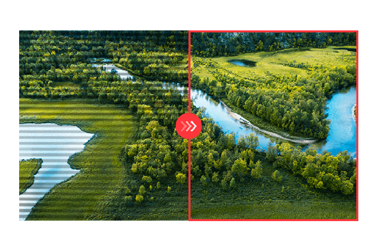 صورة مقارنة للجانب الأيمن مع تطبيق تقنية flicker safe والجانب الأيسر بدون تطبيقها.	