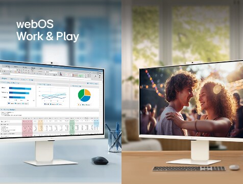 صورة تعرض شاشات LG Smart Monitor في المكتب والمنزل.	