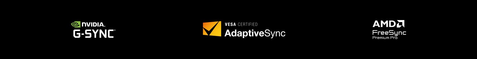 شعارات NVIDIA G-SYNC وVESA AdaptiveSync وAMD FreeSync Premium Pro.	
