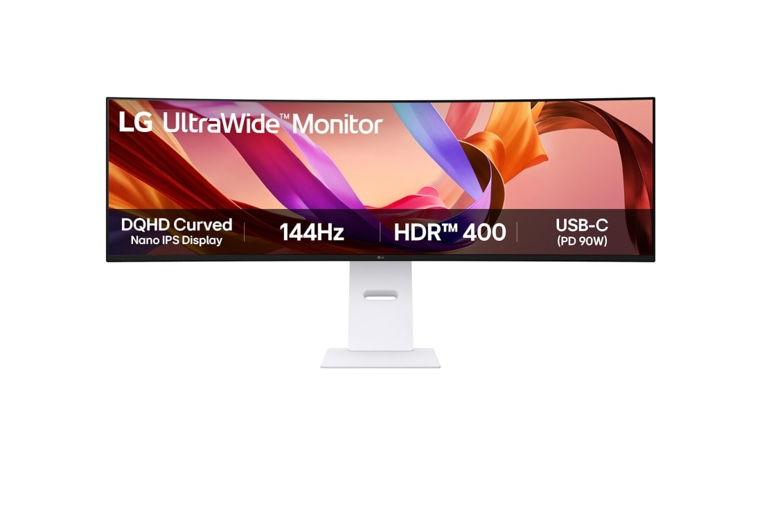 LG شاشة UltraWide Dual QHD Nano IPS منحنية مقاس 49 بوصة بسرعة 144 هرتز وHDR 400, صورة أمامية, 49U950A-W