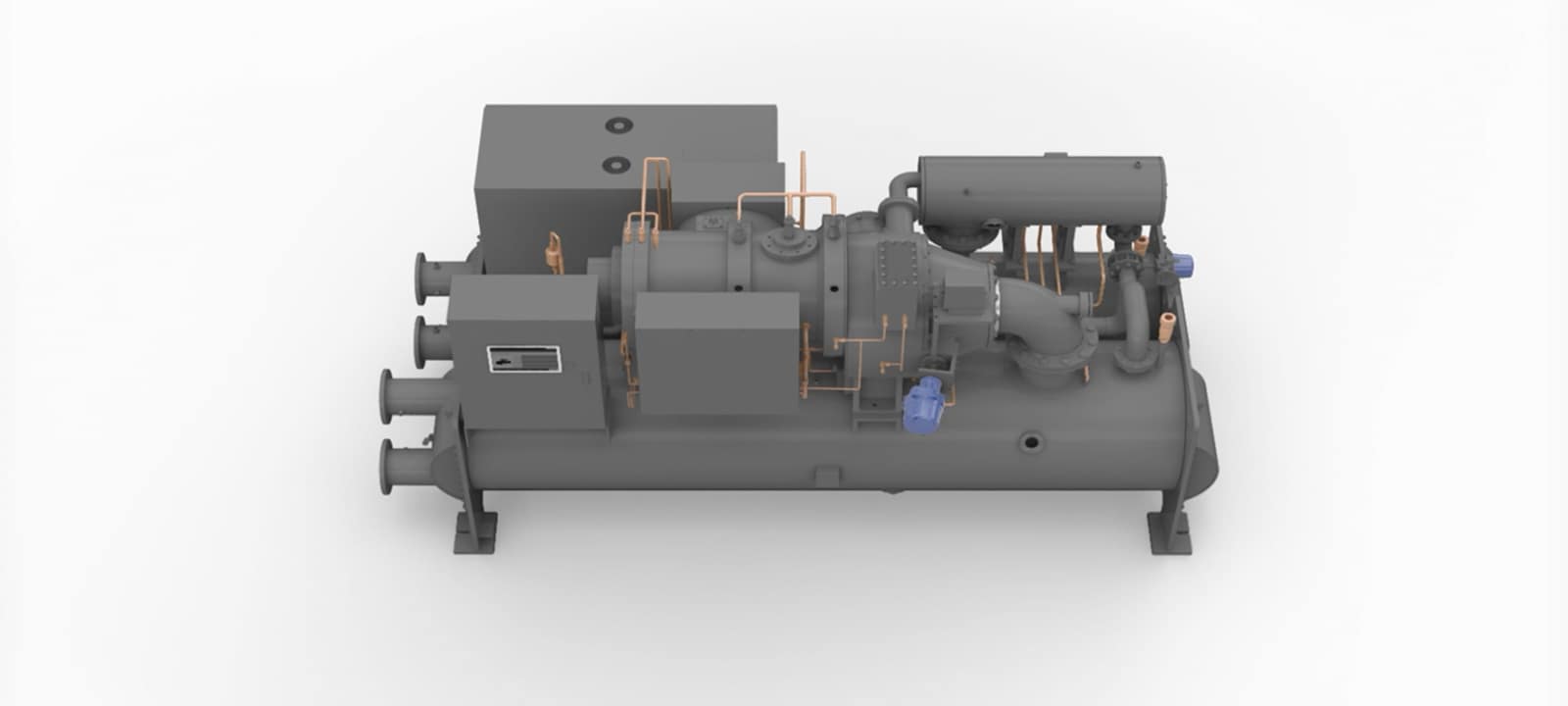 يظهر تكوين النظام الخالي من الزيت في مبرد Oil-free Centrifugal Chiller من LG.