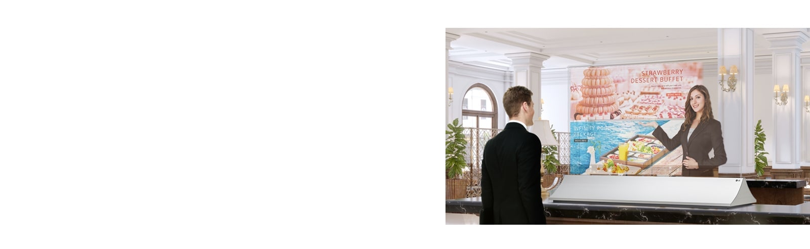 رجل يحصل على المعلومات من خلال شاشة OLED الشفافة التي تعرض صوراً لقائمة الحلوى.