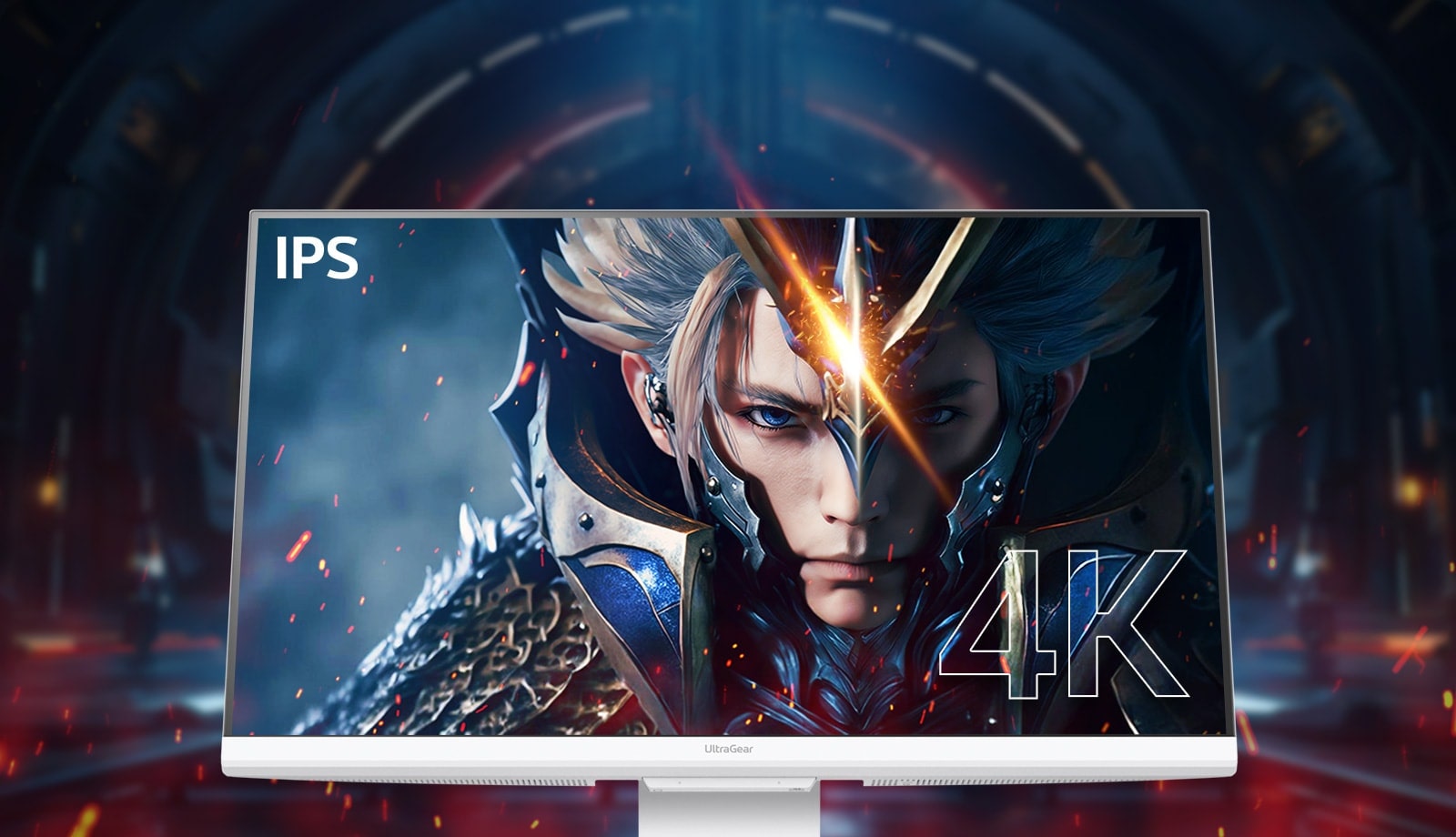 Front view of UHD 4K gaming monitor with IPS display.