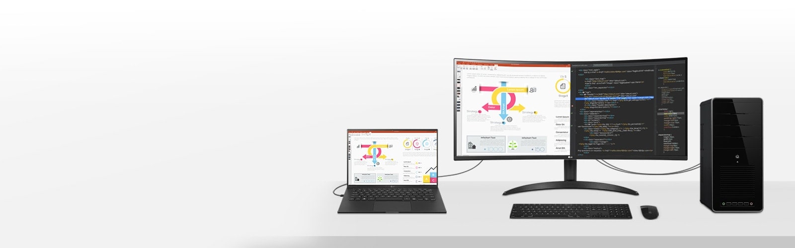 تتيح لك هذه الشاشة رؤية محتويات متعددة من جهازي كمبيوتر بفضل ميزة “صورة تلو الأخرى” حتى تساعدك على إنجاز العمل بكفاءة وفاعلية.