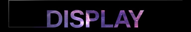 كلمة "DISPLAY" بحروف كبيرة ومتدرجة الألوان في المنتصف، على خلفية داكنة مع إطار رفيع ممتد من الجهة اليسرى.	