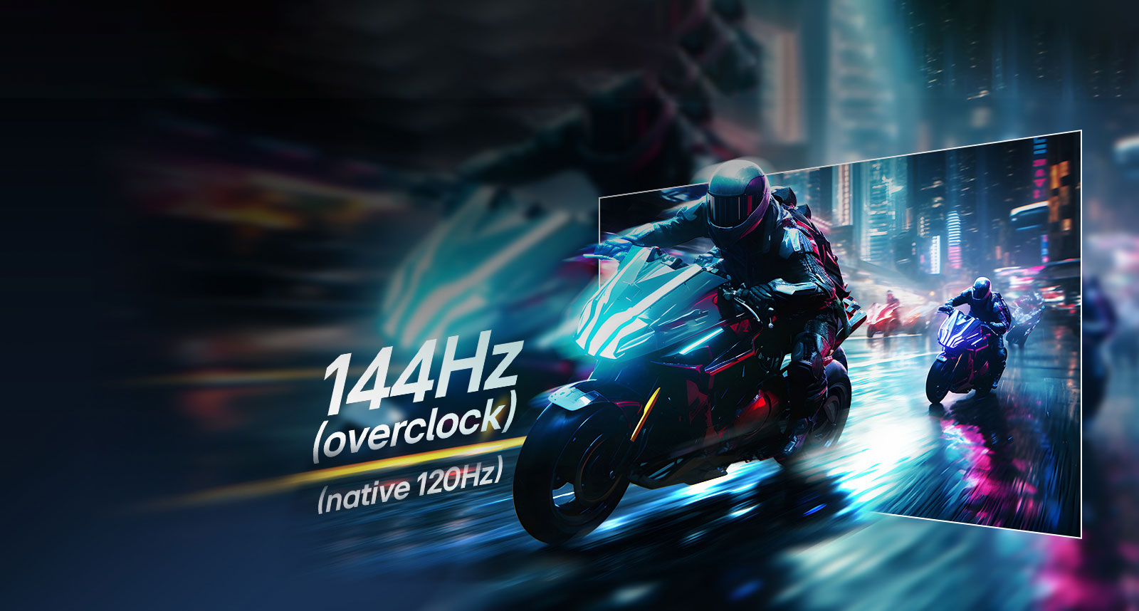 مشهد من لعبة سباق يُبرز الاستجابة الفائقة السرعة ومعدل التحديث السريع 144Hz.	