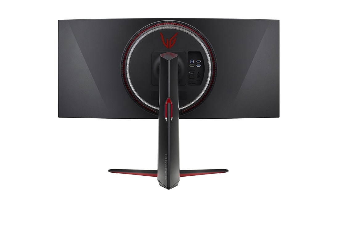 LG شاشة الألعاب UltraGear ™ Nano IPS 1ms مقاس 34 بوصة مع تقنية NVIDIA® G-SYNC® ULTIMATE ومعدل تحديث 165 هرتز، سرعة استجابة فائقة, منظر خلفي مع تشغيل أضواء بيضاء اللون, 34GP950G-B, thumbnail 6