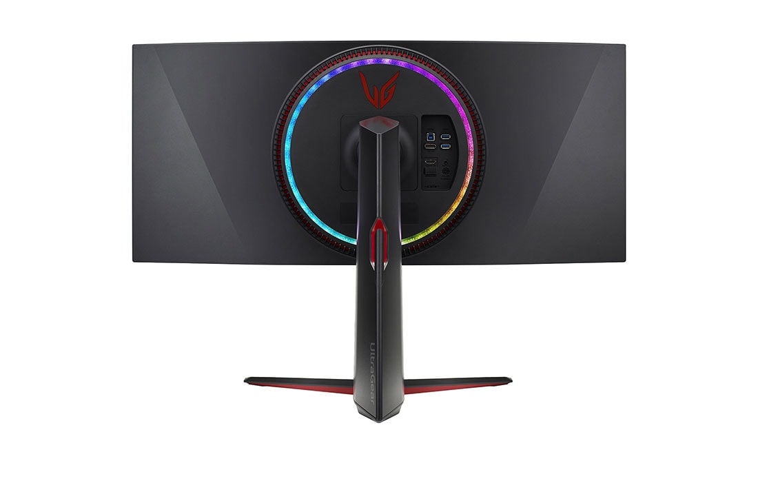 LG شاشة الألعاب UltraGear ™ Nano IPS 1ms مقاس 34 بوصة مع تقنية NVIDIA® G-SYNC® ULTIMATE ومعدل تحديث 165 هرتز، سرعة استجابة فائقة, منظر خلفي مع تشغيل أضواء متعددة الألوان, 34GP950G-B, thumbnail 7