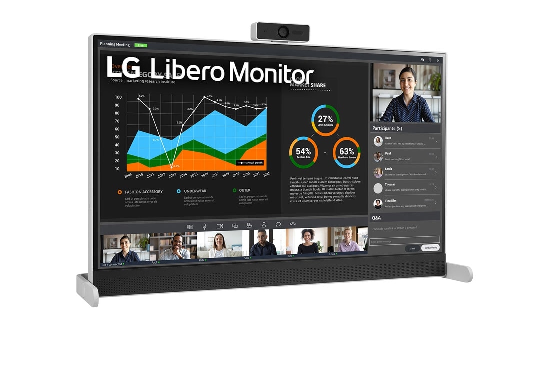 LG شاشة QHD Libero قياس 27 بوصة مزودة بكاميرا ويب عالية الدقة Full HD قابلة للفك والتركيب, منظر جانبي بزاوية +15 درجة لشاشة مثبتة على حامل ومزودة بكاميرا ويب قابلة للفك والتركيب, 27BQ70QC-S, thumbnail 10