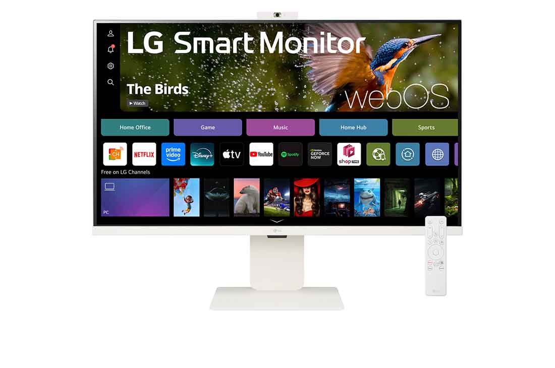 LG شاشة Smart Monitor دقة 4K مقاس 32 بوصة, صورة أمامية مع كاميرا الويب وجهاز التحكم عن بعد, 32SR85U-W