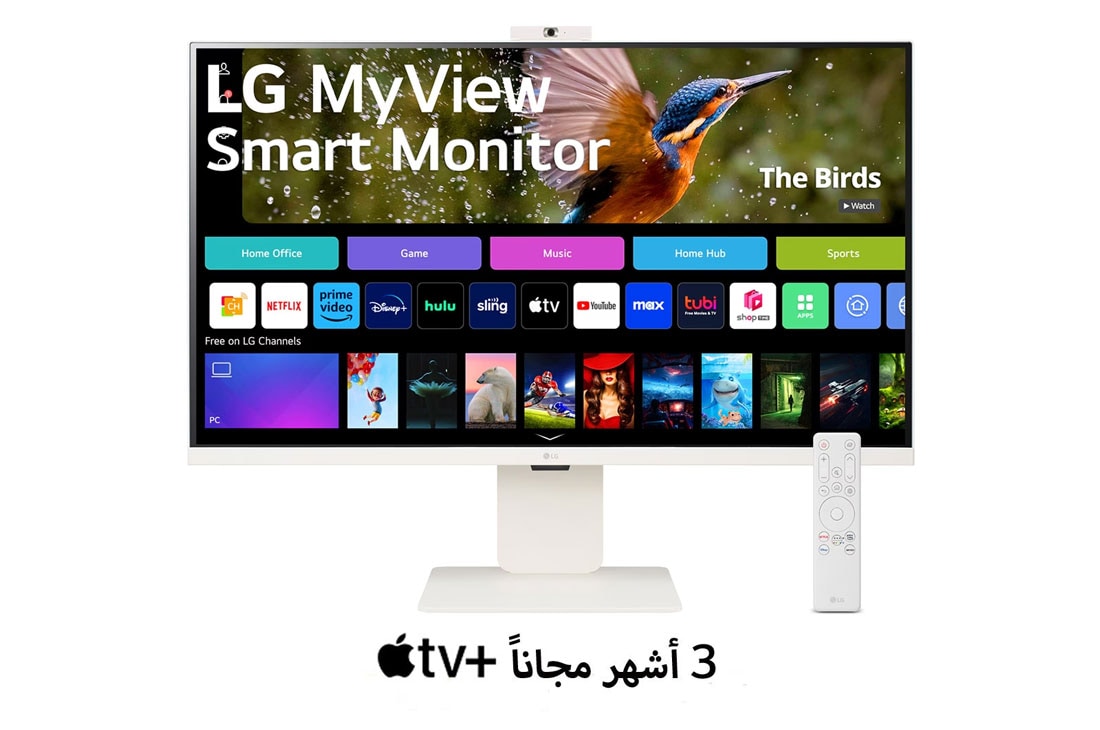 LG شاشة MyView Smart Monitor دقة 4K مقاس 32 بوصة, صورة أمامية مع كاميرا الويب وجهاز التحكم عن بعد, 32SR85U-W
