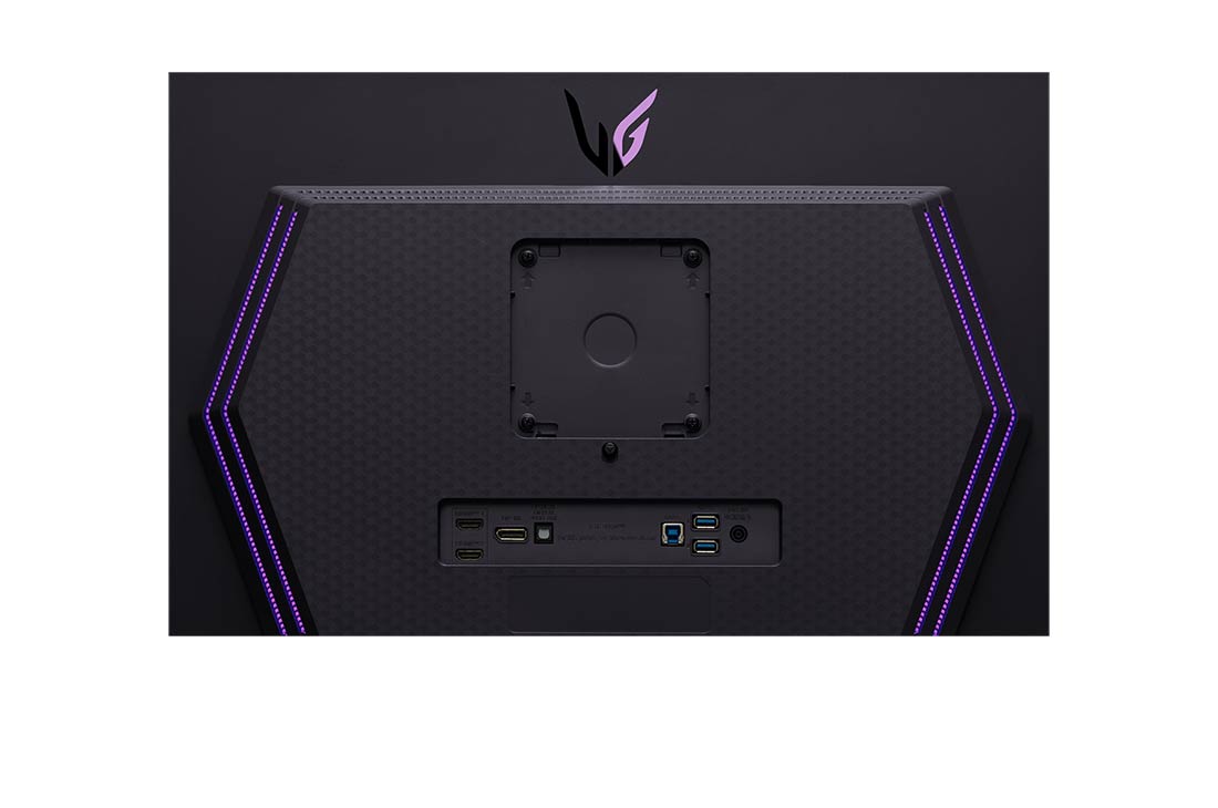 LG شاشة الألعاب UltraGear™ OLED مقاس 27 بوصة | وDisplayHDR True Black 400، و240Hz، و0.03ms(GtG), صورة مقرَّبة للمنافذ مع تشغيل الإضاءة, 27GS95QE-B, thumbnail 12