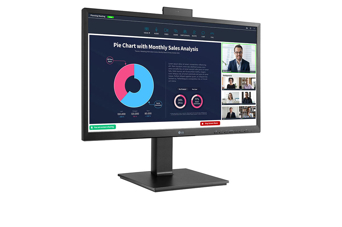 LG شاشة IPS FHD مقاس 23.8 بوصة مع كاميرا ويب مدمجة، 2024, صورة جانبية + 15 درجة مع كاميرا ويب Full HD, 24BP750C-B, thumbnail 6