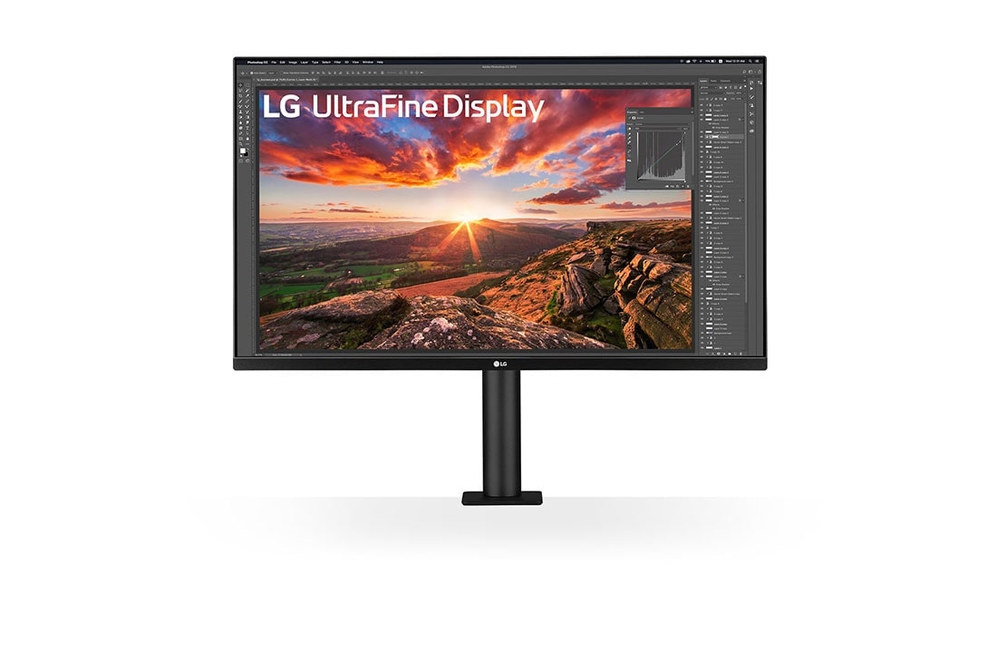 LG شاشة UHD 4K Ergo IPS مقاس 31.5 بوصة بتقنية DCI-P3 وhdr10 ومنفذ USB-C, front view with the monitor arm on the center, 32UN880K-B, thumbnail 2