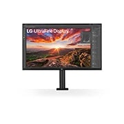 LG شاشة UHD 4K Ergo IPS مقاس 31.5 بوصة بتقنية DCI-P3 وhdr10 ومنفذ USB-C, front view with the monitor arm on the center, 32UN880K-B, thumbnail 2