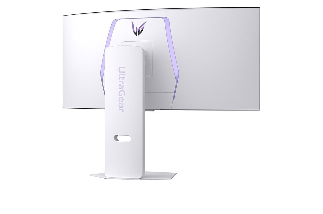LG شاشة الألعاب المنحنية LG UltraGear™ OLED مقاس 34 بوصة بدقة WQHD ‏ونظام تشغيل webOS وزمن استجابة 0.03ms (GtG) ومعدل تحديث 240Hz وميزة LG AI, صورة خلفية منظورية مع تشغيل الإضاءة, 34GX90SA-W, thumbnail 13